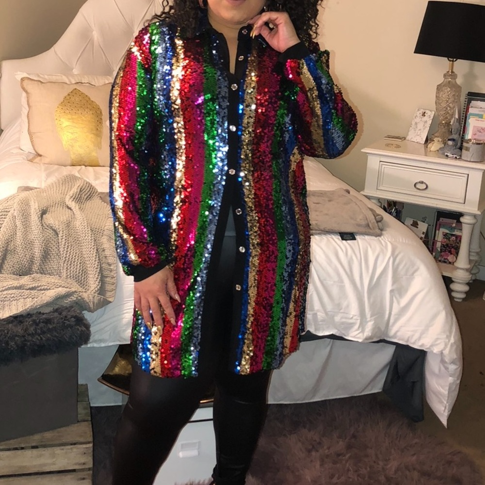 Plus Size Sequin Button Down Blouse / Dress